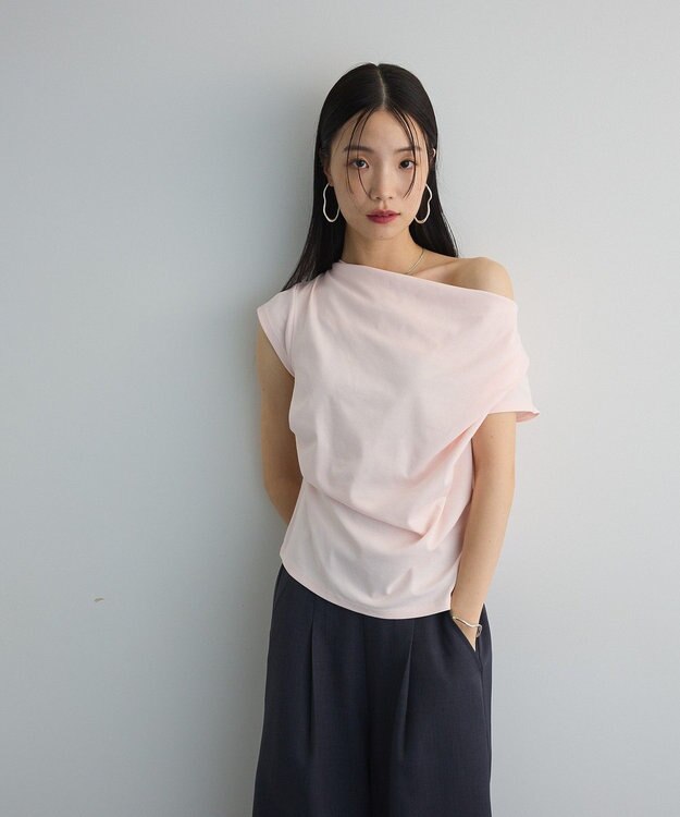 Green Parks ドレープオフショルフレンチ袖Ｔシャツ Pink