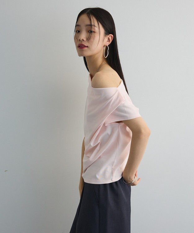 Green Parks ドレープオフショルフレンチ袖Ｔシャツ Pink