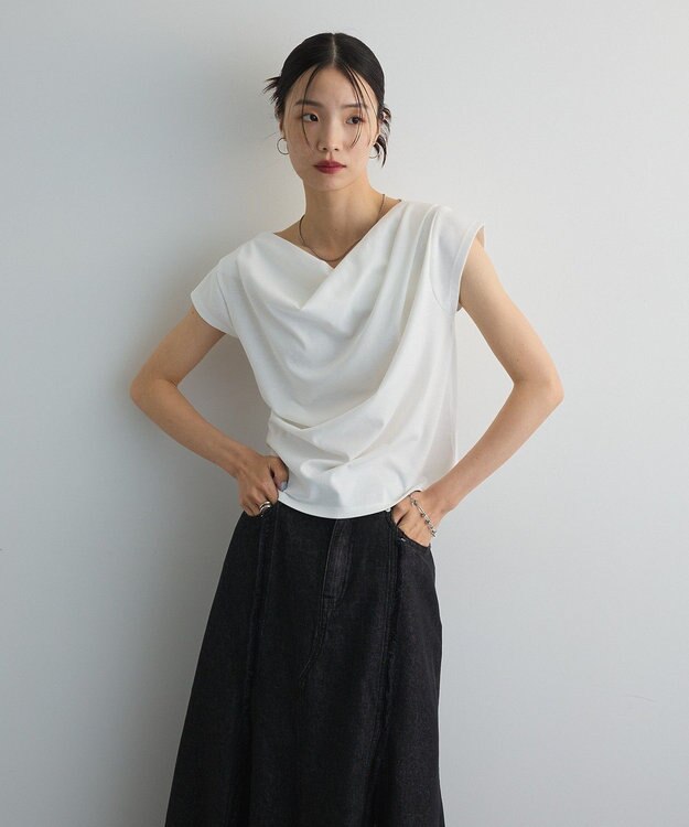 Green Parks ドレープオフショルフレンチ袖Ｔシャツ Off White