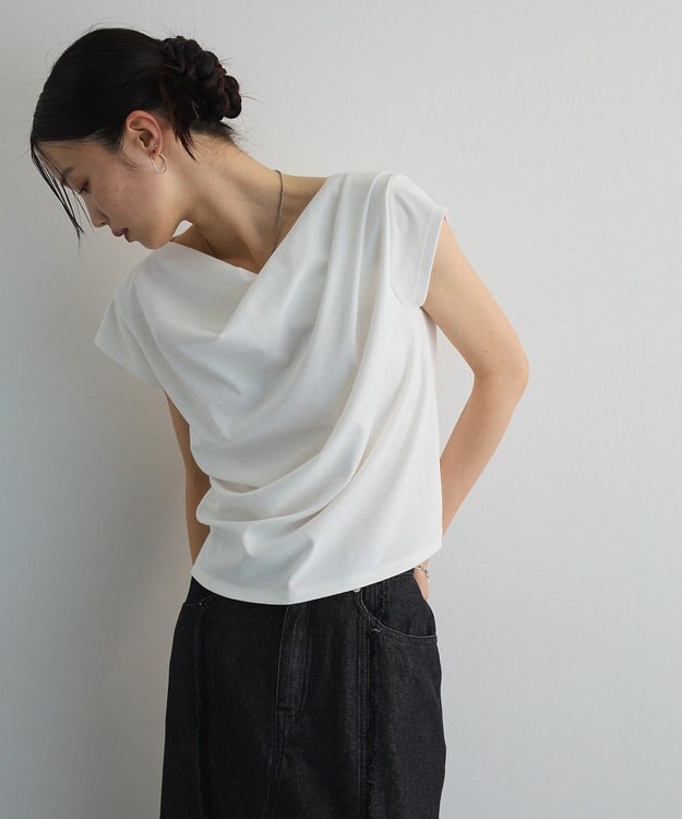 Green Parks ドレープオフショルフレンチ袖Ｔシャツ Off White