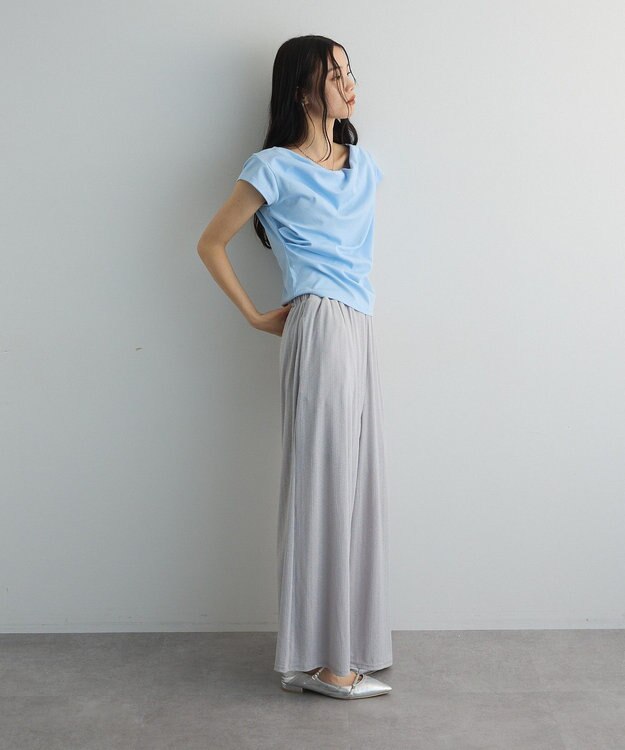 Green Parks ドレープオフショルフレンチ袖Ｔシャツ Sax