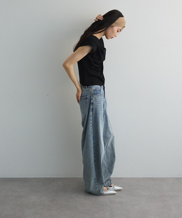 Green Parks ドレープオフショルフレンチ袖Ｔシャツ Black