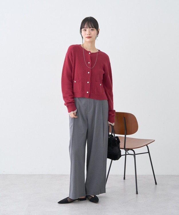 earth music&ecology 【イージーケア】パウダーシャギークルーネックカーディガン Bordeaux