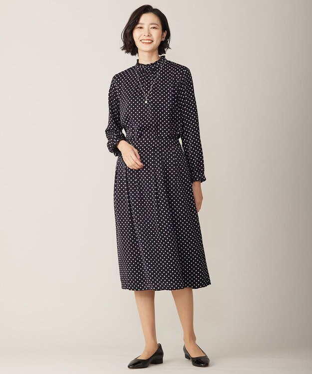 J.PRESS LADIES L 【洗える】ピーチサテン 幾何プリント スカート ネイビー系5