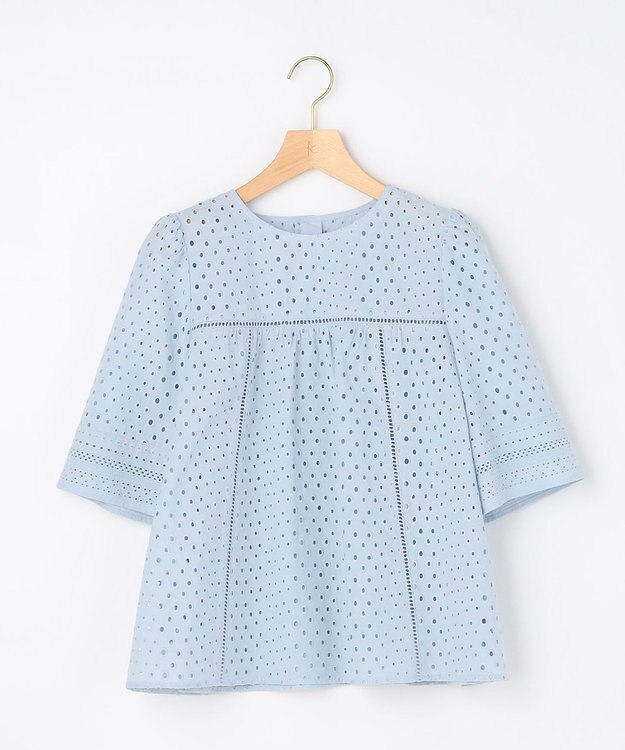 組曲 【先行予約】エンブロイダリーレース5分袖 ブラウス クラウディブルー系
