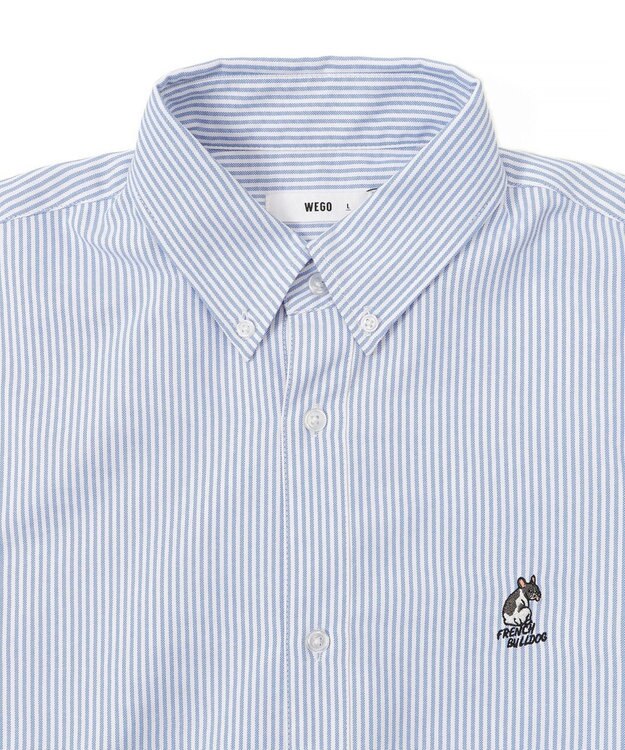WEGO 【ユニセックス着用ITEM/MLサイズ展開】オックスフォードワンポイントシャツ（LS） ブルーストライプ