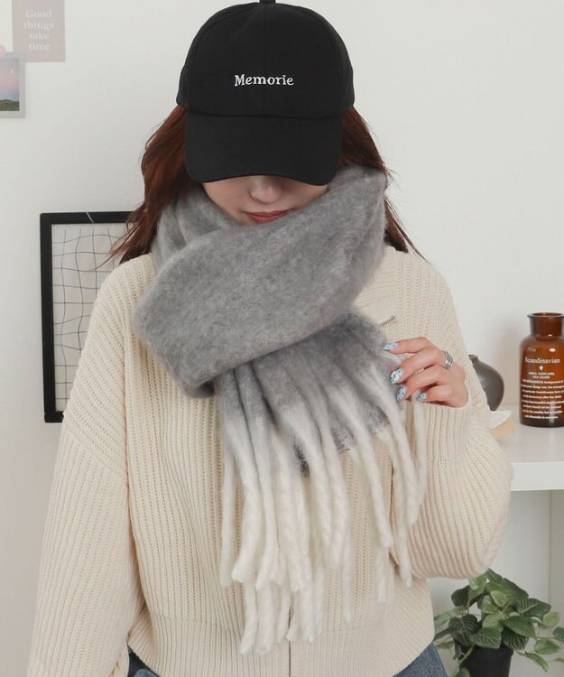 WEGO 【マフラー/ユニセックス着用】ワイドフリンジストール グレー