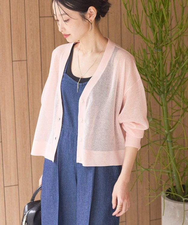 AMERICAN HOLIC ウォッシャブルショート丈シアーカーディガン Peach