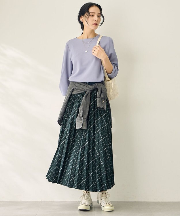 ANY コンフォータブル袖タックブラウス ライトブルー