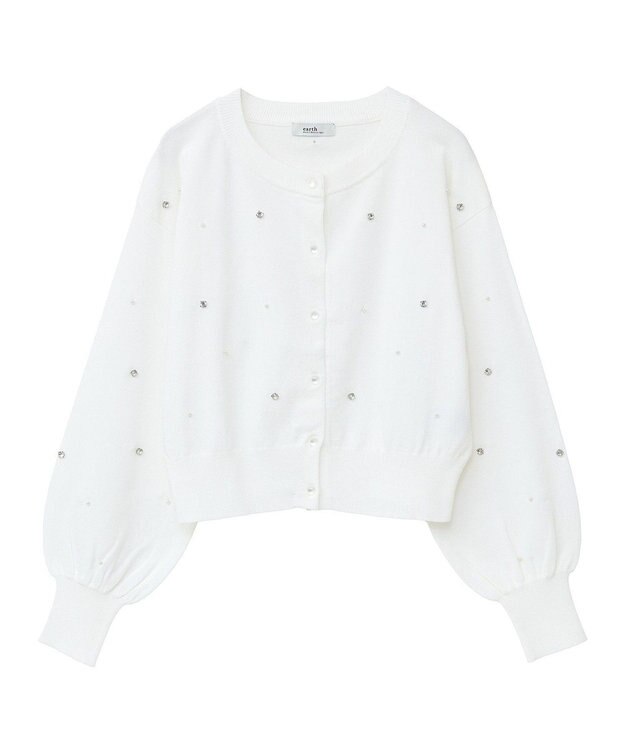 earth music&ecology パール＆ビジューカーディガン Ivory