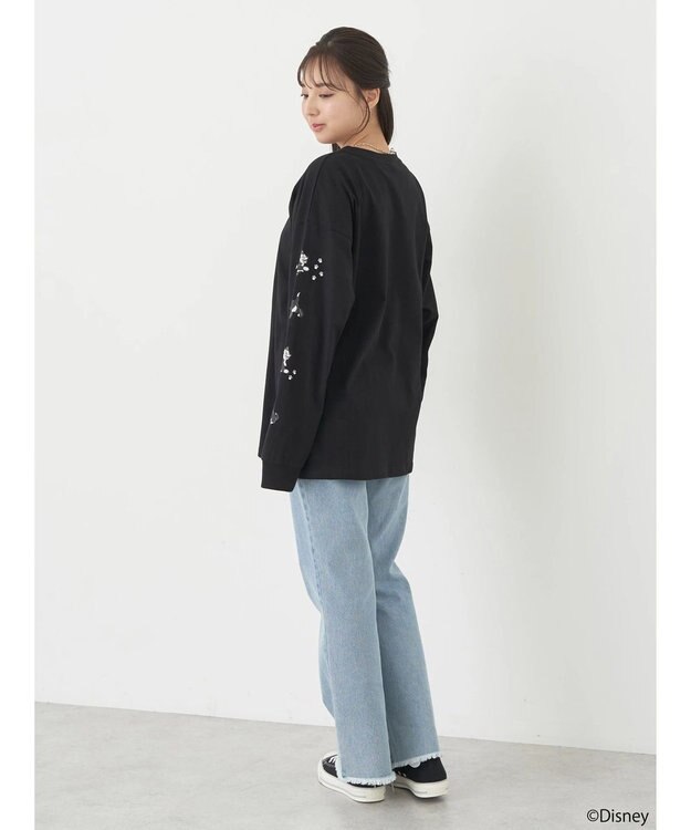 earth music&ecology Ｄｉｓｎｅｙ／袖プリントフィガロロンＴ Black