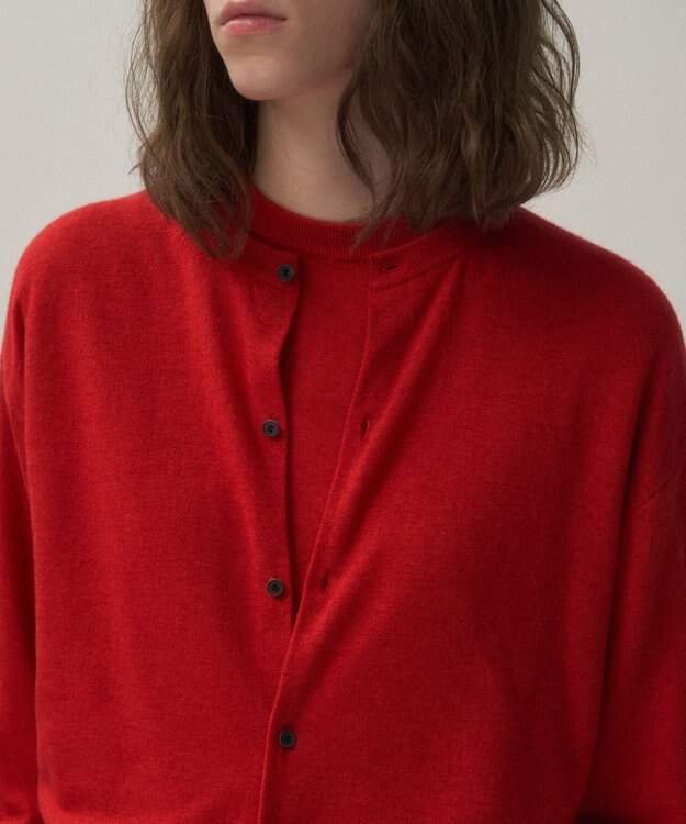 ATON GARMENT DYED CASHMERE SILK | クルーネックカーディガン RED