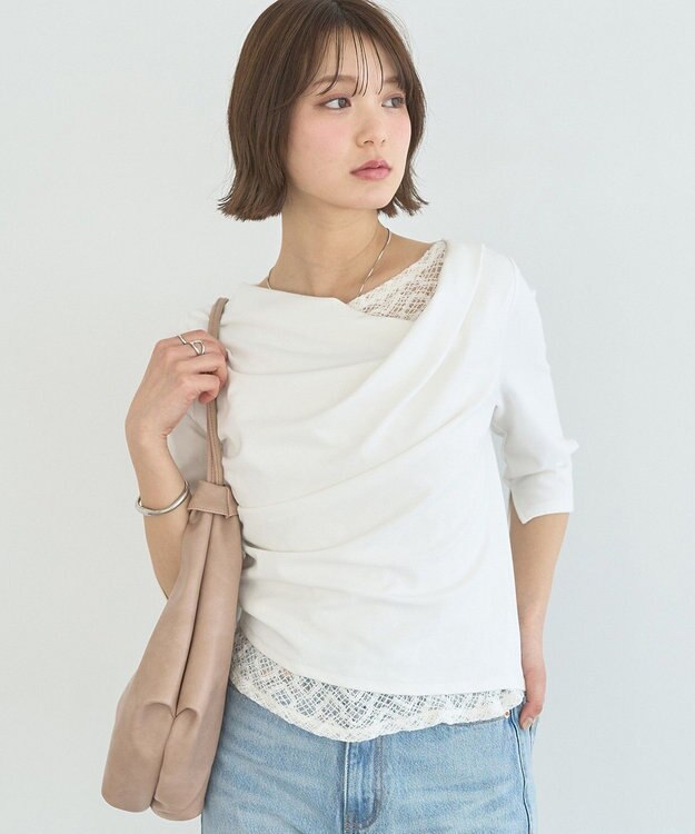 earth music&ecology レースレイヤードドレーププルオーバー Off White