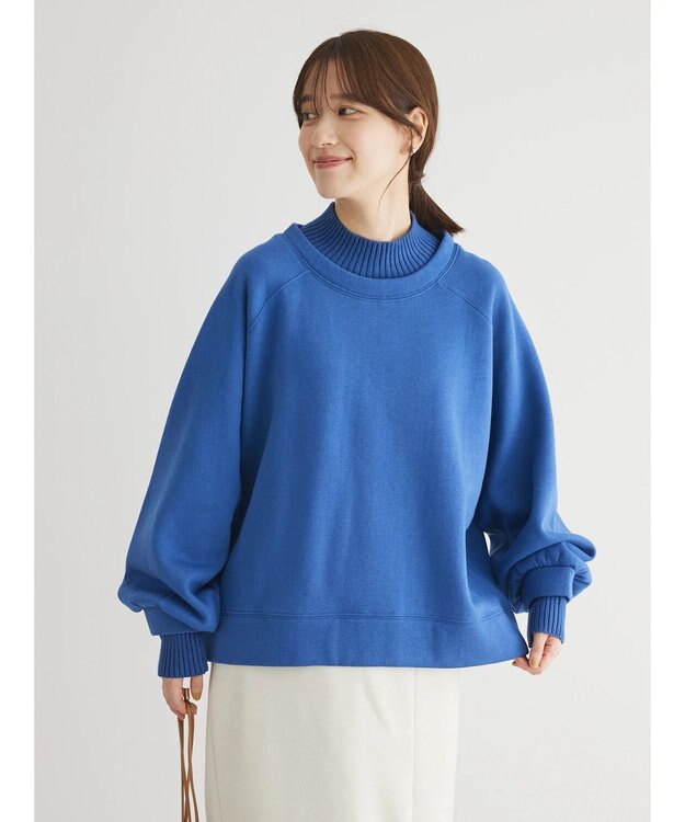 Green Parks 裏起毛ニットリブドッキングプルオーバー Blue