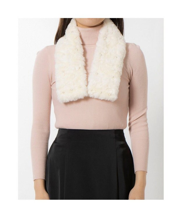 UNBILLION カシュネ cache nez / パール付フェイクファーマフラー ホワイト