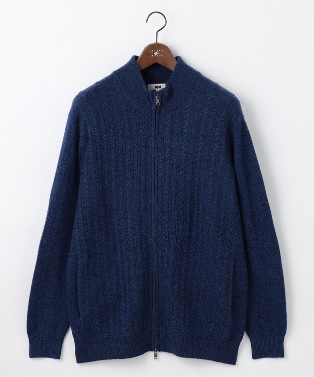JOSEPH ABBOUD 【キングサイズ・洗える・カシミヤブレンド】カシミヤブレンド ハイネック ジップ  カーディガン ダルブルー系