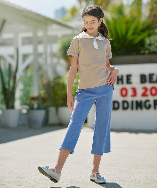 組曲 KIDS 【150-160㎝】フレアーデニムニット パンツ サックスブルー系