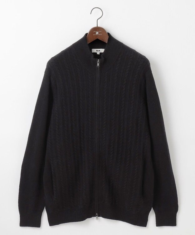 JOSEPH ABBOUD 【キングサイズ・洗える・カシミヤブレンド】カシミヤブレンド ハイネック ジップ  カーディガン ブラック系