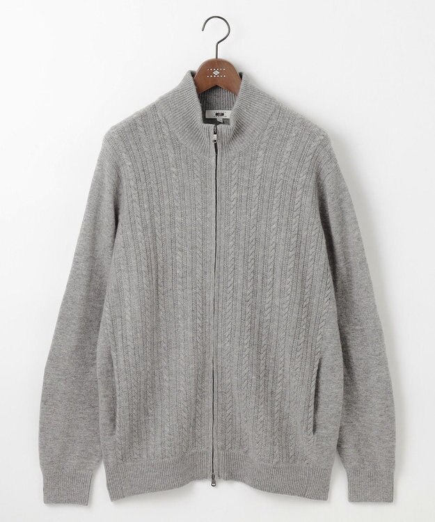 JOSEPH ABBOUD 【キングサイズ・洗える・カシミヤブレンド】カシミヤブレンド ハイネック ジップ  カーディガン ライトグレー系