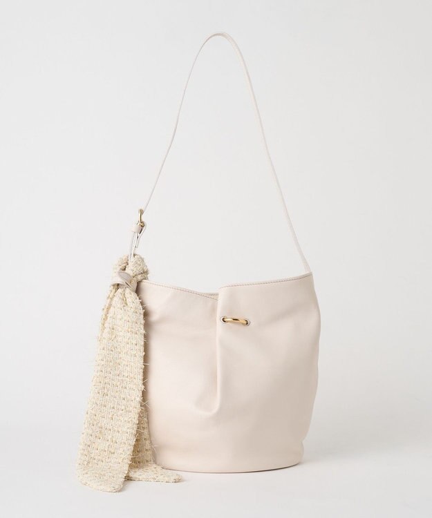 russet ツイードスカーフ付きレザー2WAYショルダーバッグ(CE-1632) OffWhite