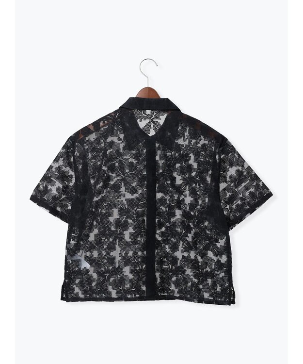 Te chichi オーガンジー刺繍ハーフスリーブシャツ ブラック