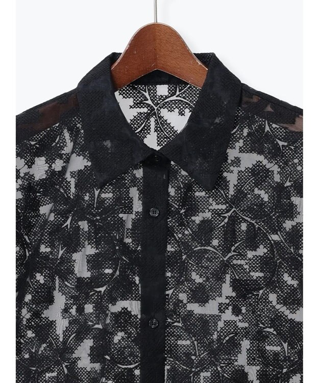 Te chichi オーガンジー刺繍ハーフスリーブシャツ ブラック