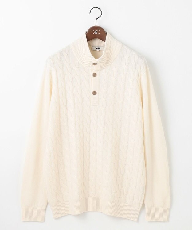 JOSEPH ABBOUD 【キングサイズ・カシミヤ混/洗える】カシミヤブレンド ハイネック プルオーバー ニット ホワイト系