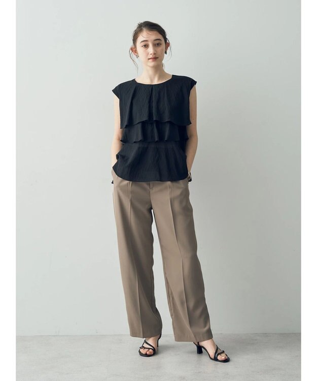 YECCA VECCA サテン切替ストレートパンツ Dark Beige