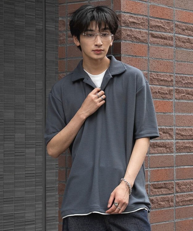 WEGO 【ユニセックス着用ITEM】フェイクレイヤードニットポロシャツ（SS） ブルー