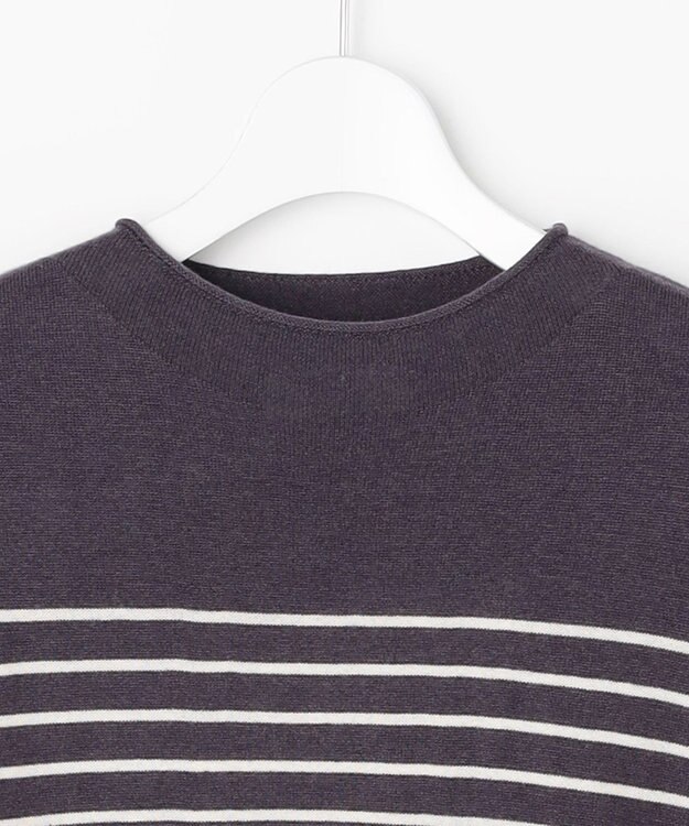J.PRESS LADIES L SOFT TOUCH WOOL ボーダー ニット スレート×オフホワイト系
