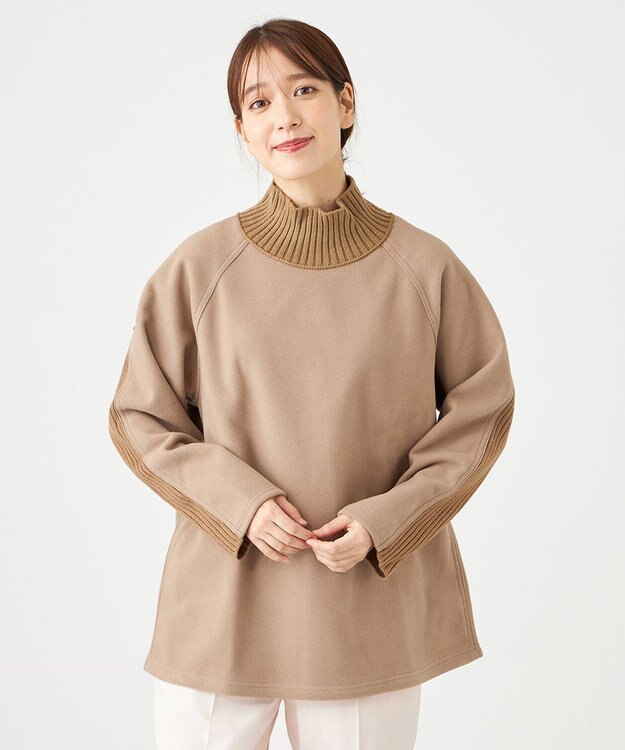 SHARE PARK LADIES ラグランスリープハイネックプルオーバー キャメル