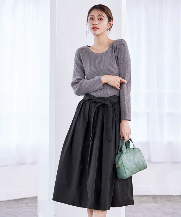 Tiaclasse L 【洗える】タフタスカートドッキングワンピース チャコールグレー