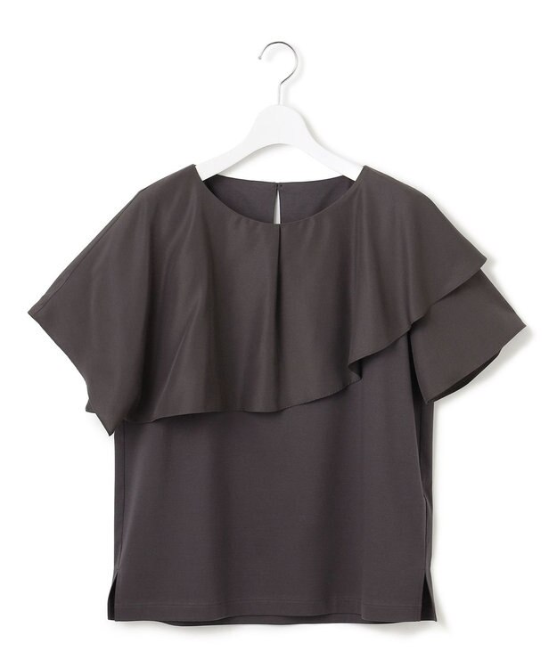 23区 【汗じみ防止/洗える】スムースデザイン ラッフルカラー カットソー ダークブラウン系