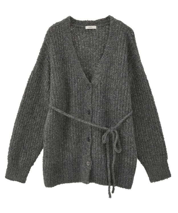 earth music&ecology 【ベルト付き】ＭＩＸカラーブークレカーディガン Charcoal Gray