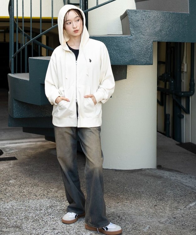 WEGO 【WEB限定/ユニセックス着用ITEM/25年秋冬新作/SMLサイズ展開】別注U.S.POLO ASSN.　ZIPパーカー オフホワイト