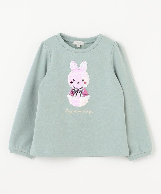 ANY KIDS 裏シャギーミラクルスパンコールトレーナー ミント（雪だるま×ウサギ）