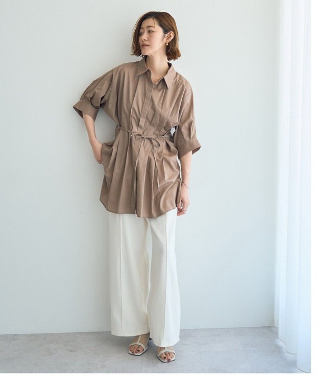 YECCA VECCA 【ORGABITS】タックロングシャツ Beige