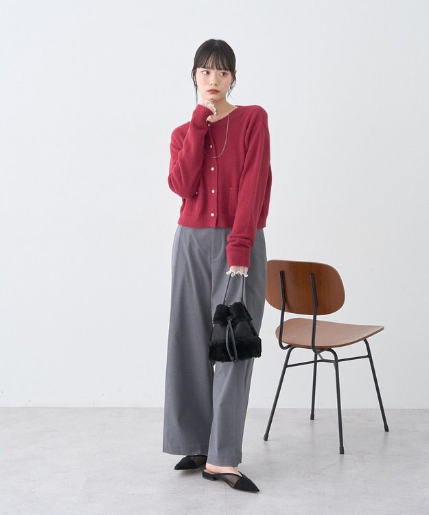 earth music&ecology 【イージーケア】パウダーシャギークルーネックカーディガン Bordeaux