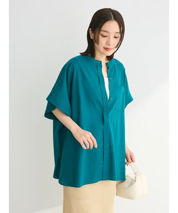 Green Parks 綿麻混ポンチョ風シャツ Blue Green