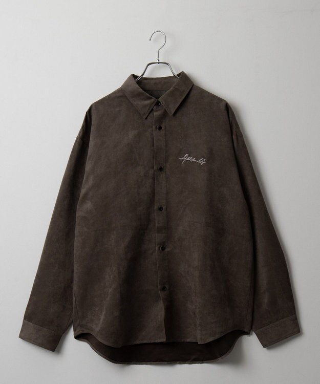 WEGO フェイクスウェードワンポイントBIGシャツ（LS） ブラウン