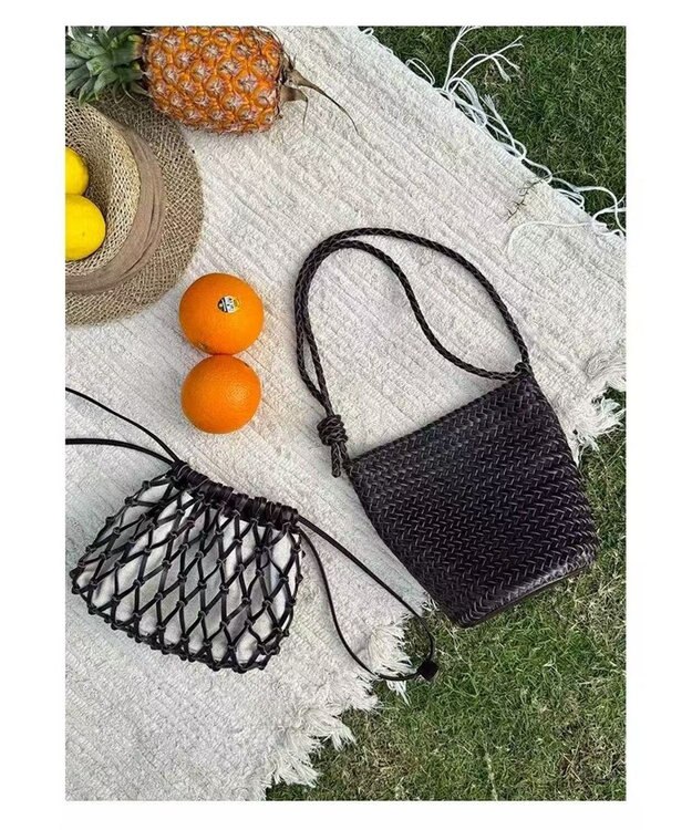 style code 大人の夏を軽やかにする 牛革 メッシュ バケットショルダー ブラック