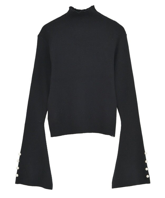 Green Parks ・ｓｗｉｎｇ　ｂｙ　袖パールボタンフレアリブニット Black