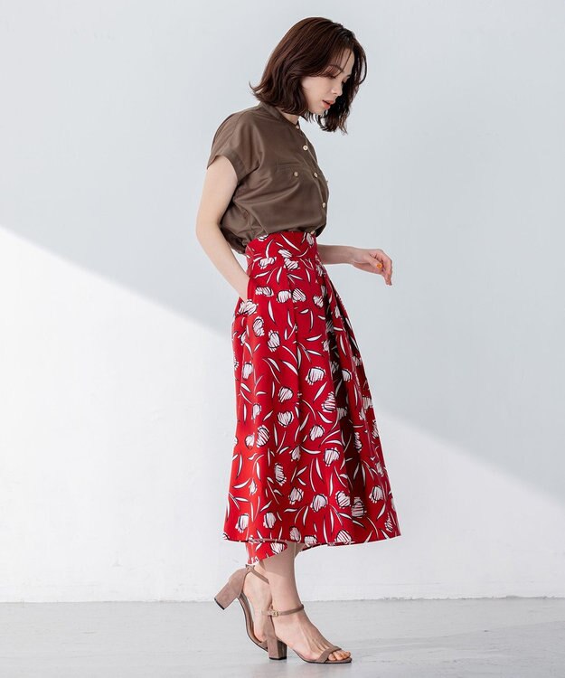 組曲 【洗える・涼感】シアーボイルバンドカラー ブラウス ダークブラウン系