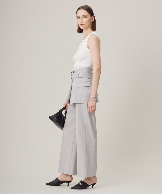 ICB L 【接触冷感・UVケア・撥水・洗える】LooseWeave  スカートレイヤードワイドパンツ トープ系