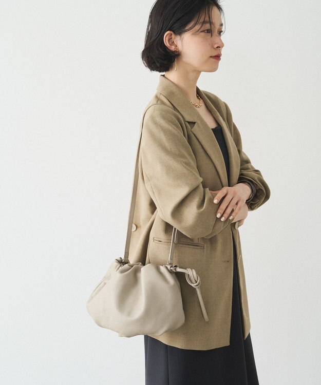 russet レザー巾着4WAYショルダーバッグ(CE-1454) GrayBeige