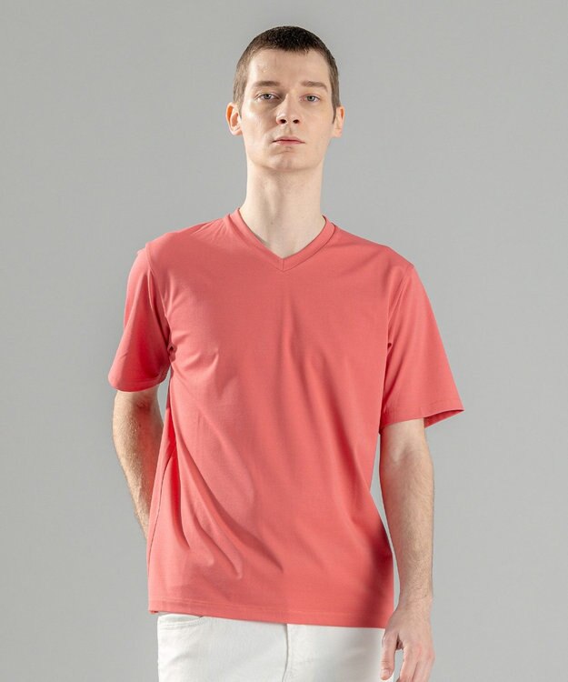 JOSEPH HOMME 【新素材】ハイゲージベアスムース　VネックＴシャツ オールドローズ系