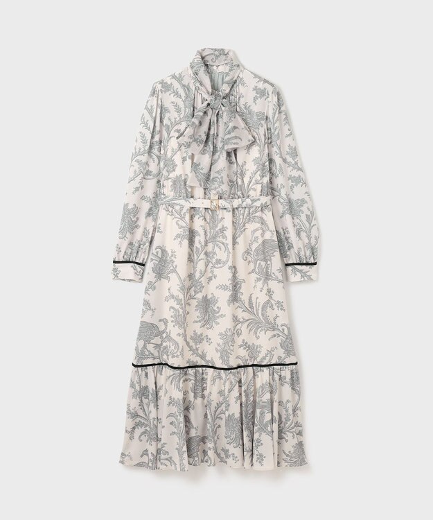 GRACE CONTINENTAL サラサプリントリボン付ワンピース ブラック