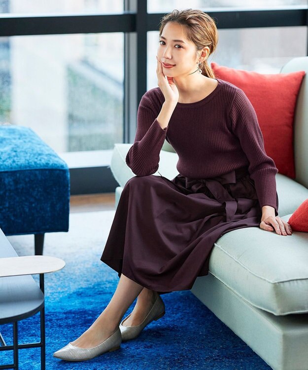 Tiaclasse 【洗える】タフタスカートドッキングワンピース ボルドー