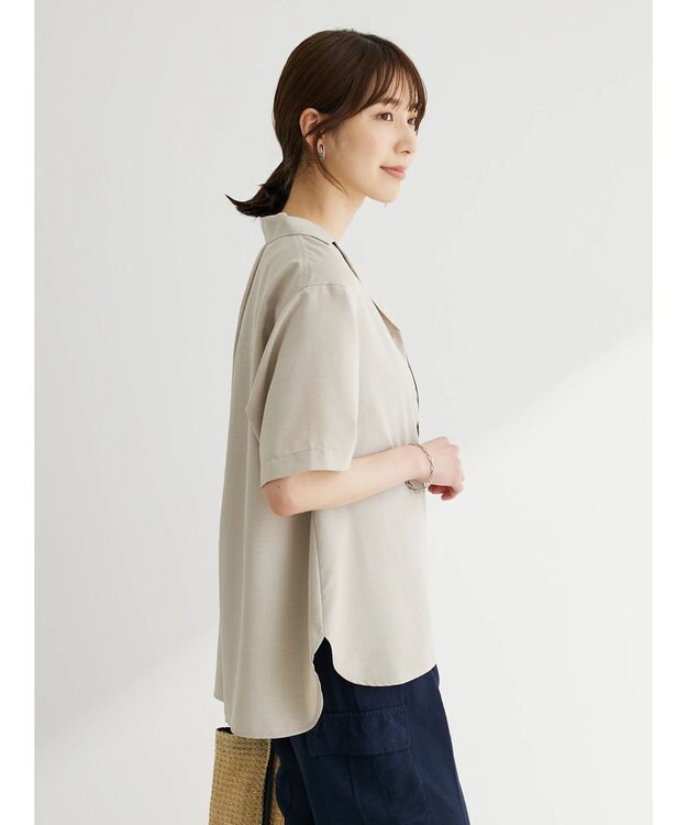 Green Parks 速乾開襟シャツ Gray Beige