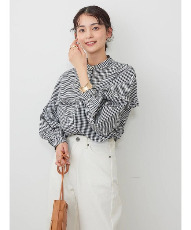 AMERICAN HOLIC フリルバンドカラーシャツ Gingham Check
